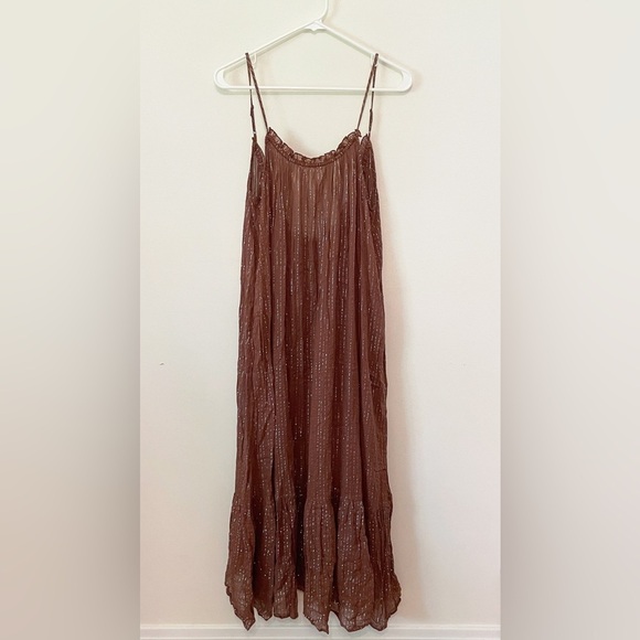 Anthropologie Mailka Relaxed Sundress Chocolate Metallic Malt Resort Wear Maxi M - Picture 4 of 4